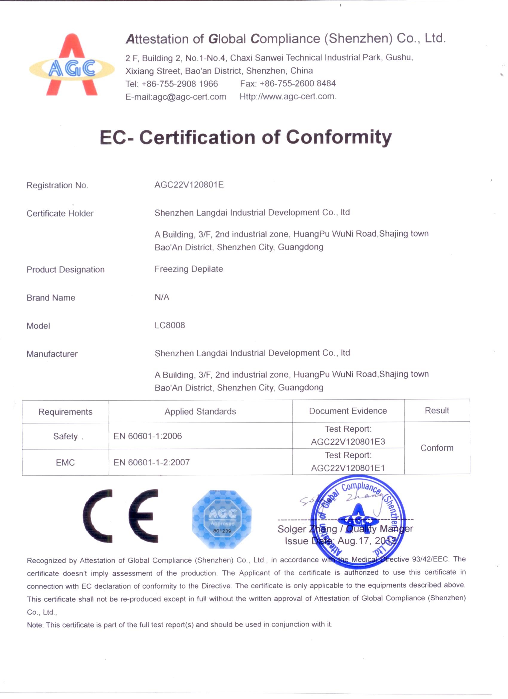 China Shenzhen Langdai Industrial Development Co., Ltd. Certification